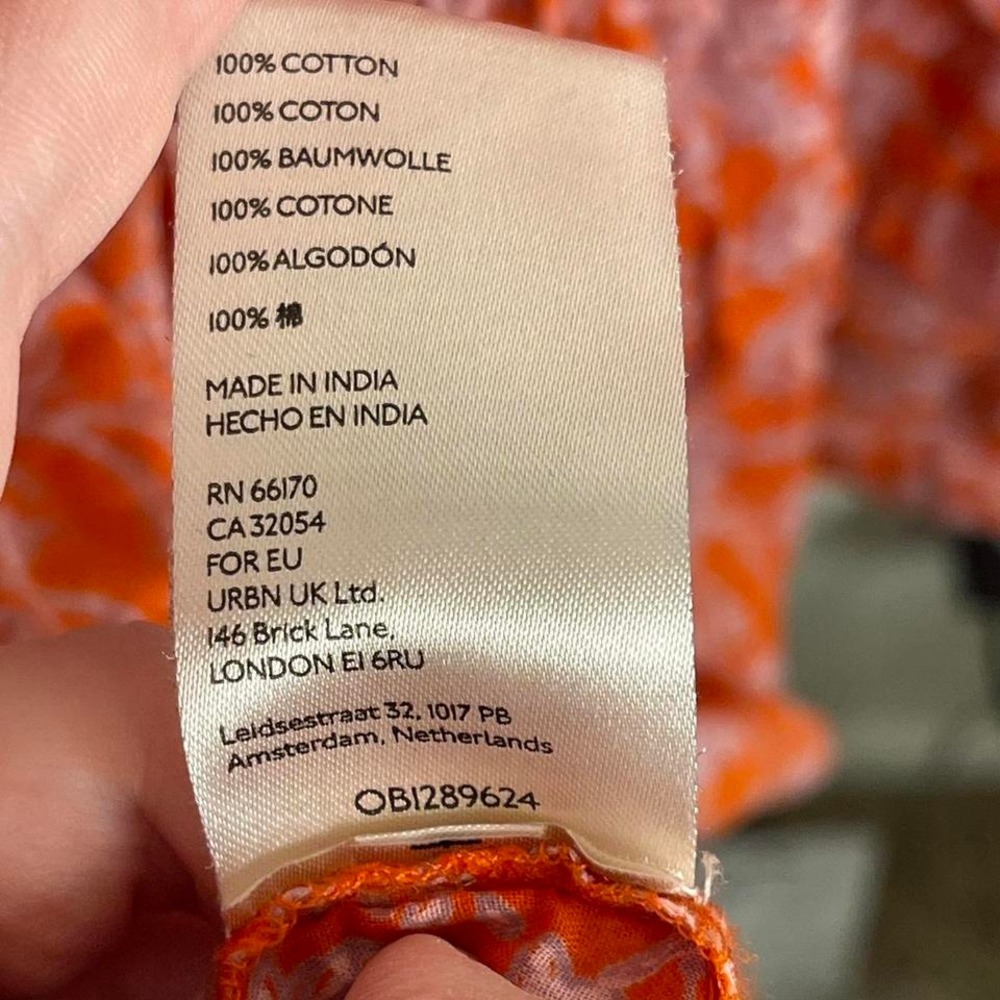Free People Midi Dress Womens Small Orange Floral Smocked Tiered Boho Cap Sleeve - Picture 5 of 5